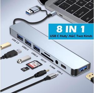 IXJYLCPC [Upgrade] USB C & USB Hub with USB 3.0, 2*USB 2.0,TF/SD Card Reader, USB-C Hub for Laptop, 8 in 1 USB 3.0 Hub Compatible with MacBook Pro, iPhone 18, iPad Air, XPS, and More Devices