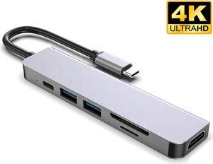 IXJYLCPC USB Type-C Series USB HUB 6 in 1 Multi-Function Aluminium Alloy 5Gbps Transfer Rate USB-C/Type-C HUB Adapter with 2 USB 3.0 Ports & 87W PD & SD Card Slot & TF Card Slot & 4K HDMI