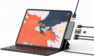 IXJYLCPC USB C Hub Adapter for iPad Pro 2020 2019 2018 11/ 12.9", USBC Smartphone/Tablet, 7-in-1 USB-C Hub Dongle with 4K@30Hz HDMI HDR, USB 3.0, 3.5mm Audio and 60W PD&Data, SD/Micro Card Reader