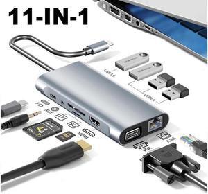 IXJYLCPC 11in1 USB C hub,USB hub with USB C Multiport Adapter, USB Splitter with 4K HDMI, VGA, RJ45, USB 3.0, 3*USB 2.0 Ports, 100W USB-C PD, 3.5mm Aux,USB c hub for MacBook/PC/Laptop/Tablet Devices