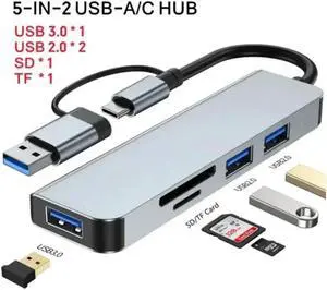 IXJYLCPC [Upgrade] USB C & USB Hub with USB 3.0, 2*USB 2.0,TF/SD Card Reader, USB-C Hub for Laptop, 5 in 1 USB 3.0 Hub Compatible with MacBook Pro, iPhone 15, iPad Air, XPS, and More Devices