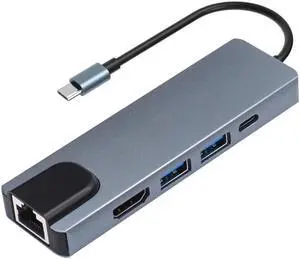 IXJYLCPC USB C Hub, 5 In 1 USB C to HDMI Adapter with 4K HDMI 1000M Ethernet, Power Delivery Pd Type C Charging Port, 2 USB 3.0 Ports Adapter Compatible for MacBook Pro, Chromebook, XPS