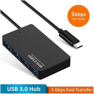 XJYLCPC USB-C Type-C Data Hub 4 Ports USB 3.0 Hub, USB Portable Multi-Port Expansion Hub Compatible with MacBook, Windows, mac OS, Linux, USB Flash Drives, Mobile HDD etc, Black