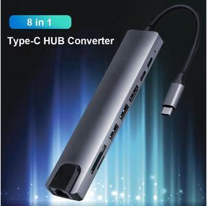 XJYLCPC USB C Hub 8-in-1 Type C Hub with RJ45 Port, 2 USB 3.0 Port,4K HDMI,SD/TF Card Port,87W PD, Type-C Port Compatible for MacBook/Pro/Air 2016/2017/2018 and More USB C Devices