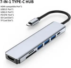 XJYLCPC USB C Hub HDMI Adapter for MacBook Pro/Air, 7 in 1 USB C Dongle with 4K HDMI, SD/TF Card Reader, USB C 100W PD, USB 3.0 and 2*USB 2.0 Compatible for MacBook Pro/Air MacBook Pro Air M1 M2