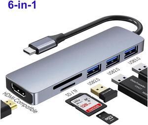 XJYLCPC USB C 4K HDMI Hub, 6-in-1 USB C PD HDMI USB Hub Dongle with 4K 30Hz HDMI, 5 Gbps USB 3.0, 2*USB 2.0, SD/Micro SD for MacBook Air/Pro M1 2020, iPad Pro 2021, iPad Mini