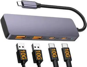 XJYLCPC 4-Port USB C 3.2 Hub, USB-C 3.2 Extender Adapter with 2*USB A 3.2 & 2*USB C 3.2 Ports, 10Gbps High Speed USB C Multiport Splitter for MacBook Air/Pro, iPhone 15, iPad Pro, Surface and More