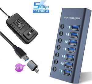 XJYLCPC Powered USB 3.0 USB C Hub, Aluminum USB 7 Port, 12V/3A AC Adapter, with Individual On/Off Switches for MacBook, Mac Pro/Mini and More