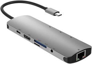 XJYLCPC USB C Hub, 9-in-1 USB Type C Multiport Adapter for MacBook Pro 2018, 2017, Apple MacBook Air 2018 4K USB C to HDMI,3 USB 3.0 &1 USB 2.0, Gigabit Ethernet, SD/TF Card Reader Power Delivery