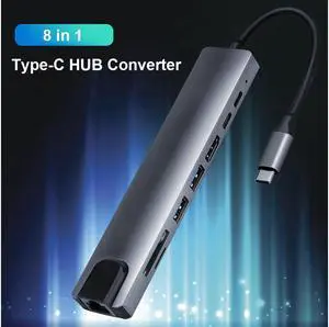 XJYLCPC USB C Hub, 8-in-1 USB C Adapter with 4K HDMI, RJ45 Ethernet Port,2x USB 3.0, SD/TF Card Reader, 87W PD Charging Port, Type-C Port for MacBook/Pro/Air and Type C Windows Laptops
