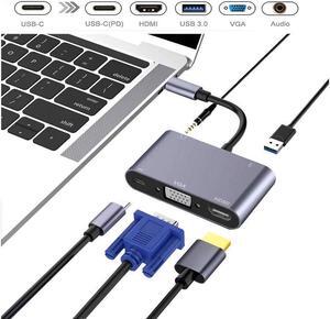XJYLCPC USB C Hub USB 3.1Type-CtoHDMI VGA Adapter with 4KHDMI 1080P VGA USB3.0 PD Pass-Through Charging 3.5mm Audio Port Dual Screens Display for Mac Pro and Other Laptops with Thunderbolt 3 Port