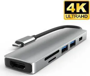 XJYLCPC USB Type C Hub, 6 in 1 Type C Aluminum Hub Adapter with 4K HDMI, 2 x USB 3.0 Ports, TF/SD Card Reader, USB C Port with 40Gb/S Speed, Support for MacBook Pro 13" and 15" 2016-2018