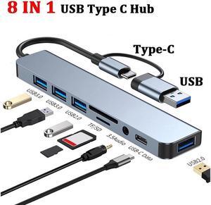 XJYLCPC USB A Type C Docking Station, 8 in 1 Hub with 100W DP, USB3.0, 3 USB 2.0, SD/TF Card Reader 3.5mm Audio, USB-C Adapter for MacBook Pro/Air, and Other USB C Laptops