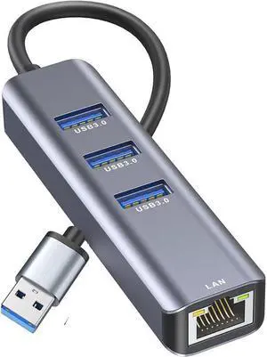 XJYLCPC USB to Ethernet Adapter | 4-in-1 USB-3.0 Hub to Gigabit RJ45 with 3-Port USB 3.0 Network Adapter for MacBooks/ChromeBooks/Surface laptops and USB devices etc