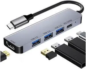 XJYLCPC USB C Hub 4K HDMI Adapter for MacBook Pro/Air USB C Multiport Adapter with 100W Power Delivery, 3 USB 3.0 Data 5Gbps Ports USB C Dongle for MacBook Pro/Air, iPad Pro, iPhone 15, Laptops