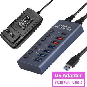 XJYLCPC 7-Port Powered USB 3.0 Hub with 4 USB 3.0 Data Transmission Ports + 2 Smart Charging Ports + 1 PD Charging Port USB Splitter for Laptop/PC work for Mouse Keyboard Hard Drive or More USB