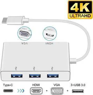 XJYLCPC Updated Version USB C Hub 5 in 1 USB C Adapter with 4K HDMI, 1080P VGA, 3*USB 3.0, Compatible Nintendo Switch/MacBook Pro/iPad Pro/ Samsung Galaxy/Dell XPS and Other Type C