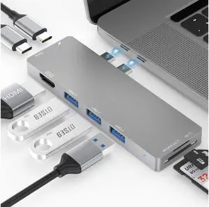 XJYLCPC 8-in-2 Dual USB C Hub Adapter for MacBook Air 2019/2018,MacBook Pro 2019/2018/2017/2016 with 4K HDMI,Thunderbolt 3 Port,100W PD,SD/TF Card Reader,3 USB 3.0 Ports