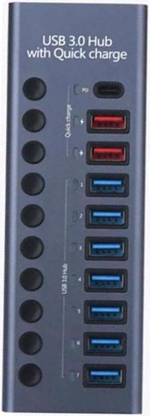 XJYLCPC Powered USB 3.0 Hub with 7 USB 3.0 Data Transmission Ports + 2 Smart Charging Ports + 1 PD Charging Port for Laptop/PC, work for Mouse, Keyboard, Hard Drive or More USB Devices