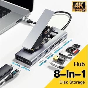 XJYLCPC USB C Docking Station with 10Gbps M.2 NVMe SSD Enclosure,8-in-1 M.2 dock,USB C Multiport Adapter Dongle with 10Gbps USB 3.2-A/C,4K HDMI,100W PD,SD/TF,USB-A,M.2 NVMe/SATA SSD Reader.