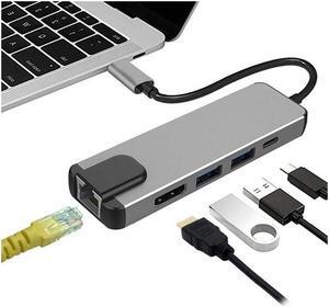 XJYLCPC USB C Hub, Type C Adapter 5 in 1 Ports Adapter to HDMI 4k, 3.5mm Audio/Mic Port, USB3.0/USB2.0 Port, Multiport Adapter Thunderbolt 3 Support Dongle for Apple MacBook Pro Huawei Matebook