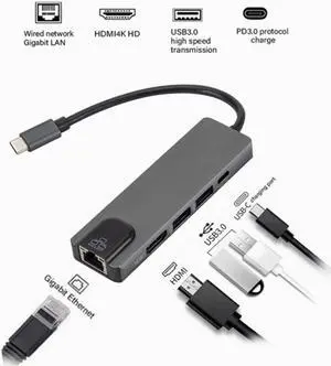XJYLCPC 5 In 1 Uhd Type C Hub USB3.0 Hdmi Vga Pd Adapter Docking Station Aluminum Alloy Ultra Hd 4k Output Extensive Compatibility