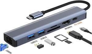 XJYLCPC Type C Hub Multiport Adapter 7-in-1 USB Dongle for MacBook Pro Air, Gigabit Ethernet with 4K HDMI, 2*USB3.0, , SD/TF Card Readers, 100W PD, Gigabit Ethernet Compatible for Windows/Mac