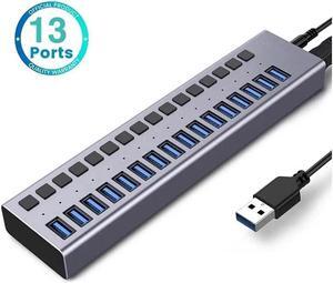 XJYLCPC Powered USB Hub,16 Ports USB 3.0 Data Hub, Individual On/Off Switches, 12V7.5A 90W Power Adapter, USB Hub 3.0 Splitter Extension for Laptop, PC, Computer, Mobile HDD (HS082-16U)