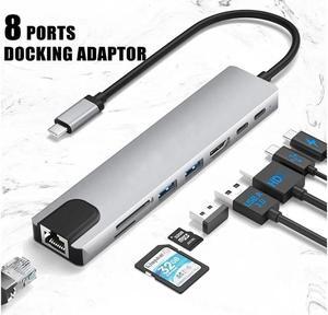 XJYLCPC USB C Hub Docking Station 8 in 1 with USB 3.0&2.0, 4K HDMI, 100W Power Delivery, Ethernet, TF/SD Card Reader Compatible with MacBook/Laptops and More Devices, HDD, Printer, Mouse