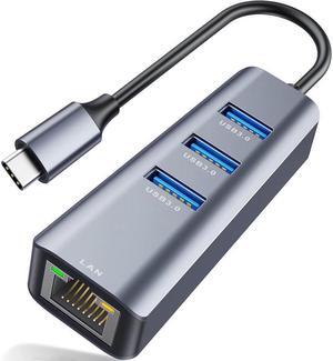 XJYLCPC USB C to Ethernet Adapter, 4-in-1 Portable Data Hub USB Splitter USB3.0 Expander with RJ45 Gigabit Ethernet LAN Network Adapter Support Windows, Mac OS, Surface Pro,Linux,Chromebook