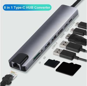 IXJYLCPC USB C Hub 8-in-1 USB C Adapter with RJ45 Ethernet Port, 4K USB C to HDMI, PD Power Delivery,2X USB 3.0 Ports, Type-C Port, SD/TF Card Reader for MacBook/Pro/Air and Type C Windows