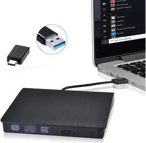 IXJYLCPC USB3.0 USB-C Super Multi Ultra Slim Portable DVD Rewriter External Drive Support for PC and Mac, Black (XD001)