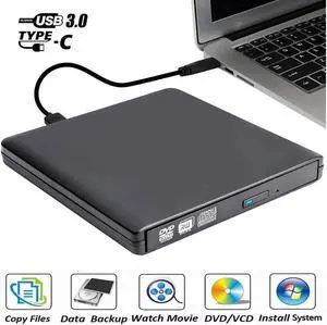 IXJYLCPC Aluminum External CD DVD Drive USB 3.0 Type-C Portable CD/DVD /-RW Drive/DVD Optical Drive disc Player for Laptop Slim CD ROM Rewriter Burner for Mac Laptop Desktop PC Windows Linux OS