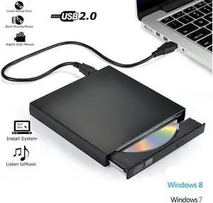 IXJYLCPC External CD DVD Drive, USB CD Drive, DVD +/-R CD -RW ROM Writer Burner Player for PC Laptop (KBDVD001, Black)