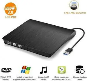 IXJYLCPC External DVD Drive USB3.0 Portable CD DVD +/-RW Optical Drive Burner Writer, High Speed Data Transfer External USB Optical Drives for Laptop/MacBook/Desktop (Black)