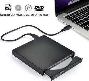 IXJYLCPC External CD Drive, USB 2.0 Optical Drive CD Burner CD/DVD Player Compatible with Windows 7/8/10, for Laptop, Desktop (KBDVD001), Black