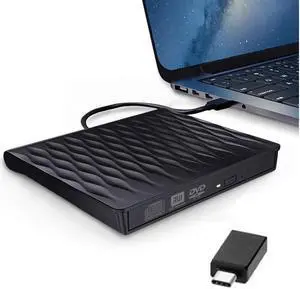 IXJYLCPC External DVD/CD Drive, USB 3.0 External DVD CD ROM Burner, Portable DVD Player with Type C Cord, CD RW Optical Drive, Compatible with Laptop Desktop PC Windows Linux OS Apple Mac (SLS01)