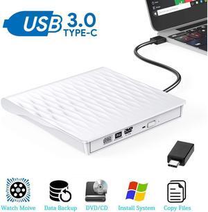 IXJYLCPC External DVD/CD Drive, USB 3.0 External DVD CD ROM Burner, Portable DVD Player with Type C Cord, CD RW Optical Drive, Compatible with Laptop Desktop PC Windows Linux OS Apple Mac