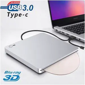 IXJYLCPC External Blu-Ray Burner Player Drive with One Touch Pop up USB3.0/Type-C Dual Port DVD Burner CD DVD Rewriter Burner Writer Support WindowsXP/7/8/10 MacOS Linux for MacBook, Laptop