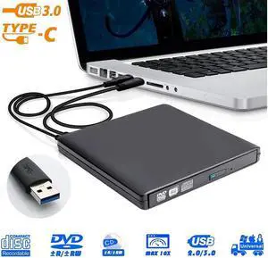 IXJYLCPC Aluminum External CD Drive USB 3.0 Portable CD DVD +/-RW Drive DVD/CD ROM Rewriter Burner Writer Compatible with Laptop Desktop PC Windows Mac Pro MacBook (XD058, Black)