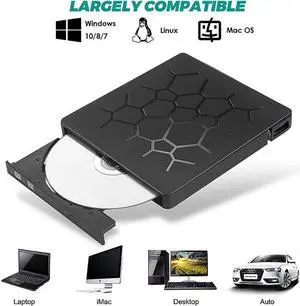 IXJYLCPC External DVD Drive with 4 USB Ports and 2 SD Card Slots,7 -in-1 USB 3.0 Portable CD/DVD+/-RW Drive/ DVD Player for Laptop CD ROM Burner Compatible with Laptop Desktop PC Windows Linux OS