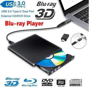 IXJYLCPC Aluminum External Blu-Ray Player Drive USB 3.0 Portable CD DVD +/-RW Drive DVD/CD ROM Rewriter Burner Writer Compatible with Laptop Desktop PC Windows Mac Pro MacBook (ODP1202, Black)
