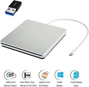 IXJYLCPC MacBook External CD Drive USB 3.0/Type-C Portable CD/DVD+/-RW Burner Player Writer Compatible with Windows XP/7/8/10, MacOS, Linux for MacBook, Laptop, Desktop (XD055), Silver