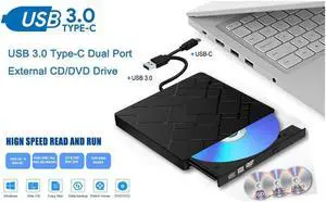 IXJYLCPC Aluminum External Blu-Ray Player Drive USB 3.0/Type-C Portable CD/DVD+/-RW Burner Player Writer Compatible with Windows XP/7/8/10, MacOS, Linux for MacBook, Laptop, Desktop , Silver