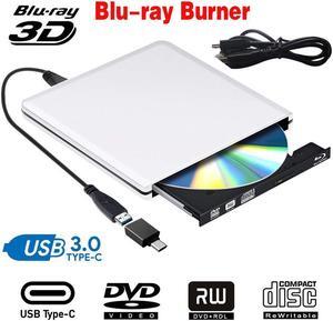IXJYLCPC Aluminum Blu-Ray Burner Player USB3.0 with Type-C adapter Superdrive External DVD/CD Reader and DVD/CD Burner for Apple-MacBook Air/Pro/iMac/Mini/MacBook Pro/ASUS/ASUS/DELL, Silver