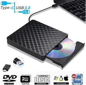 IXJYLCPC External DVD Drive USB3.0/USB-C Portable CD DVD RW Drive Writer Burner Optical Player Compatible For Windows 10 Laptop Desktop iMacs