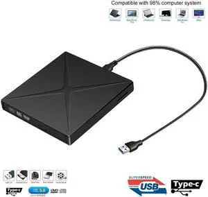 IXJYLCPC External CD DVD Optical Drive Type C Dual Port DVD Burner CD DVD Rewriter Burner Writer Support SD cards Reader Compatible with Windows XP/7/8/10, MacOS, Linux for MacBook, Laptop, Desktop