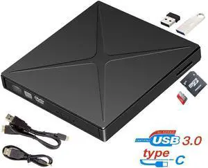 IXJYLCPC External CD Drive USB 3.0/Type-C Portable CD/DVD+/-RW Burner Player Writer Support SD cards Reader Compatible with Windows XP/7/8/10, MacOS, Linux for MacBook, Laptop, Desktop