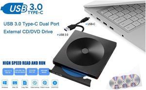 IXJYLCPC External CD DVD Drive , USB 3.0 Type-C Portable CD/DVD /-RW Drive/DVD Optical Drive disc Player for Laptop Compatible with Mac Laptop Desktop PC Windows Linux OS( YX-008, Black )