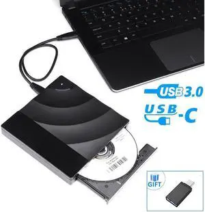 IXJYLCPC External CD Drive USB 3.0/Type-C Portable CD/DVD+/-RW Burner Player Writer with Touch Sensitive Button Compatible with Windows XP/7/8/10, MacOS, Linux for MacBook, Laptop, Desktop
